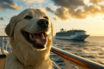Adorable Dog on a Cruise Ship at Sunset