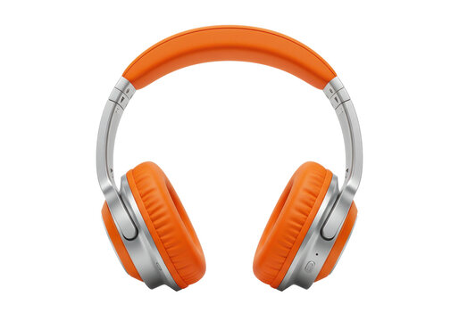 Wireless over-ear orange and silver headphones isolated on white background