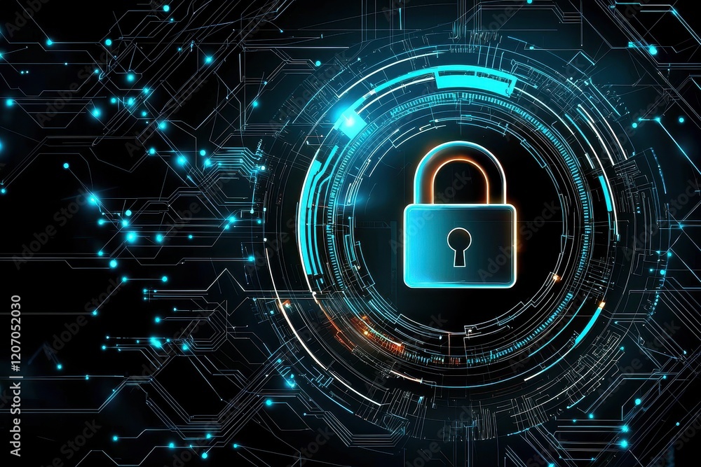 Poster a visually striking design that combines abstract art with themes of digital security.