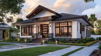Stunning daytime lighting enhances the charm of this bungalow.