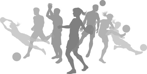 Soccer football player male and female silhouette outlines men and women group