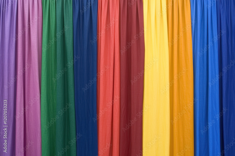 Poster a row of colorful curtains hanging side by side
