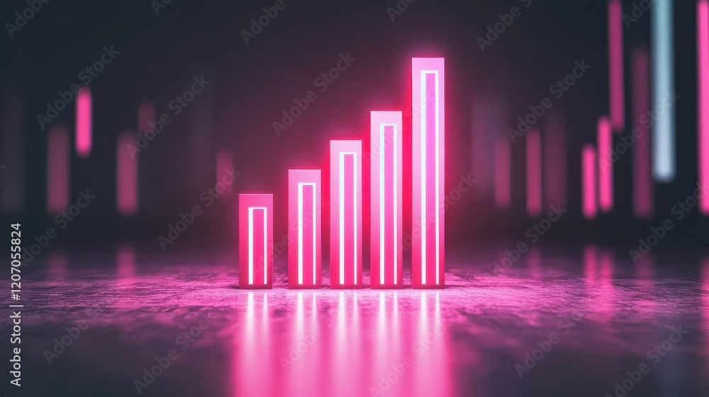 Poster 3d bar charts and financial data points glowing on a sleek interface
