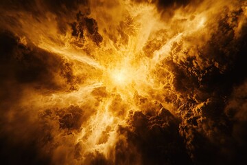 A fiery explosion of golden clouds, radiating intense energy and light from its core.