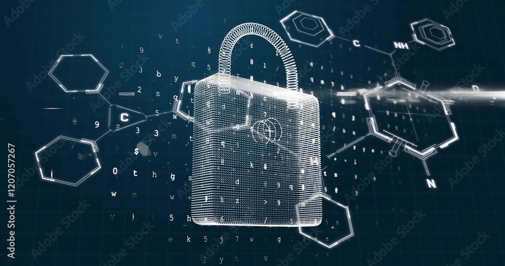 Poster image of scientific data processing over padlock