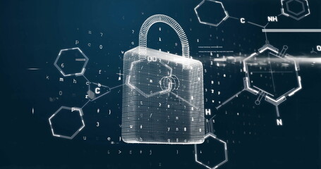 Image of scientific data processing over padlock