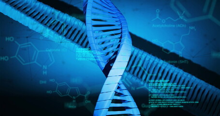 Image of dna strand and scientific data processing