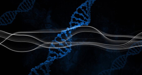 Image of white spots over dna strand