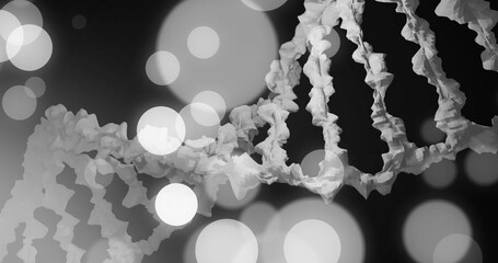 Image of white spots over dna strand