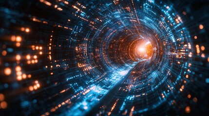 Futuristic light tunnel experience digital realm digital art virtual environment abstract viewpoint innovation concept
