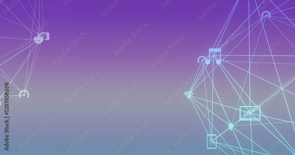 Poster image of network of connections with icons on blue background
