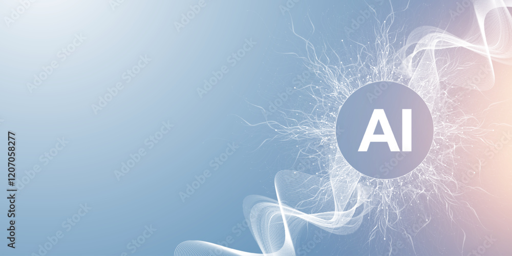 Poster AI Banner Concept In The Digital Style. Generative Ideas Design Element For Internet Technology. Futuristic Technology Concept Artificial Intelligence