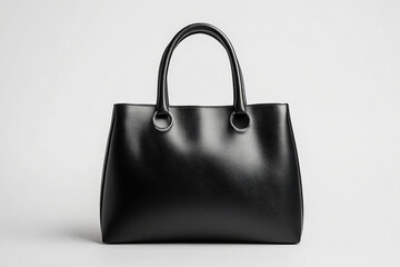 Leather bag with handle. Elegant small women's handbag in black on a white background.