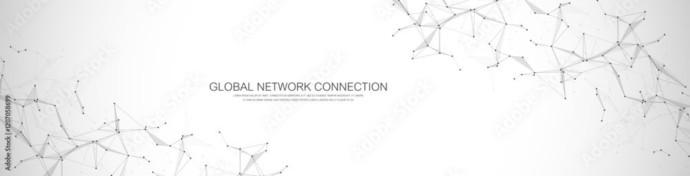 Fototapete Abstract dynamic motion lines and dots connection background with plexus effect. Digital streaming background, wave flow. Dotted plexus stream background. Futuristic tech vector illustration