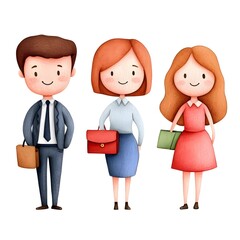 Illustrative Group of Three Cartoon Characters in Business Attire, Generative AI.