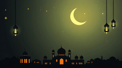Ramadan or eid al-fitr greeting card background in flat style	

