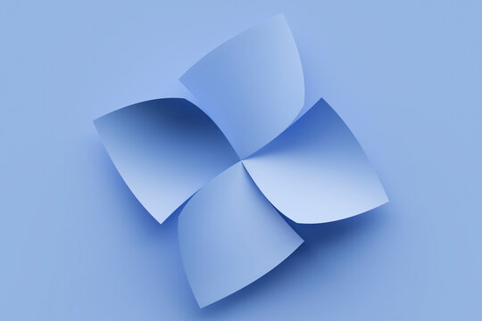 Soft, layered blue paper shapes form a tranquil abstract composition