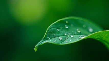 Fototapeta premium green leaf with water drops close up