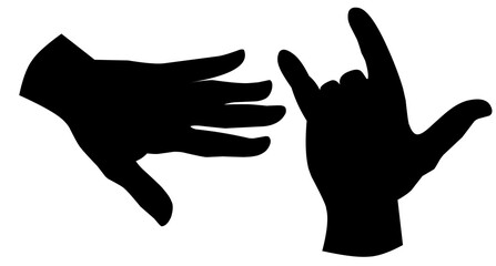 Vector collection of silhouettes of human hands depicting various movements, black on a white background.sqeas a graphic design element, Illustration in svg format. isolated white background