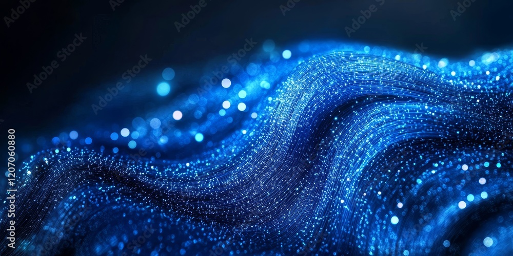 Poster abstract blue glowing particle wave.
