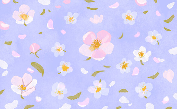 Abstract floral illustration with pastel colors and blossoms