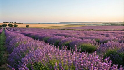 Obraz premium A tranquil meadow filled with vibrant purple lavender swaying gently in the breeze, nature photography, floral arrangement, countryside scenery, meadow scene, blooming flowers