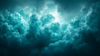 Naklejka premium Dramatic teal cloudscape, ominous stormy sky.