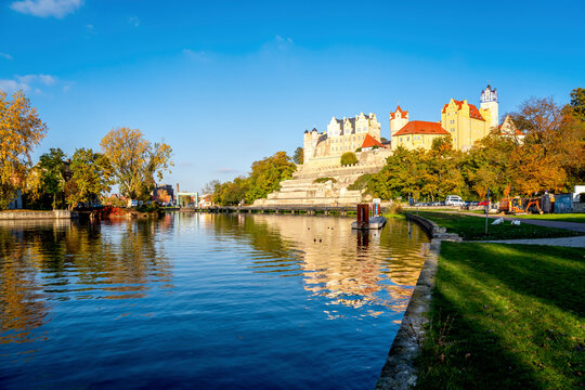 View of Bernburg on the Saale River in Magdeburg, Saxony-Anhalt, Germany