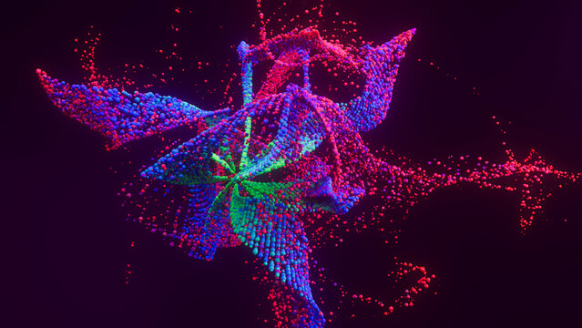 Abstract 3D neon particles in vibrant colors creating a dynamic design