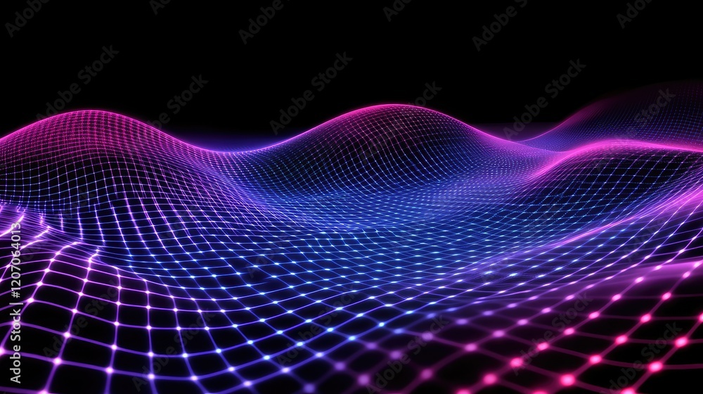 Poster conceptual digital wave showcasing the process of text-to-image generation with glowing holographic 
