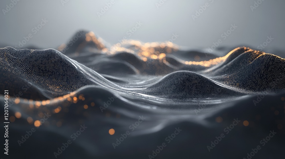 Poster conceptual digital wave showcasing the process of text-to-image generation with glowing holographic 
