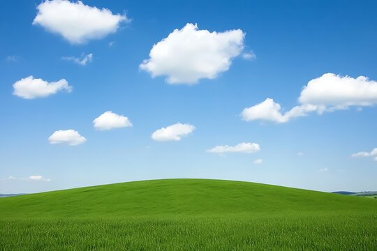 Serene Green Hills Under a Cloud-Studded Sky