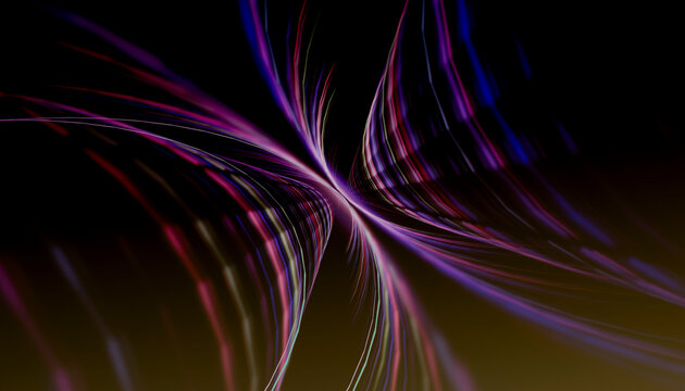 Abstract 3D render with colorful swirling lines on a black background