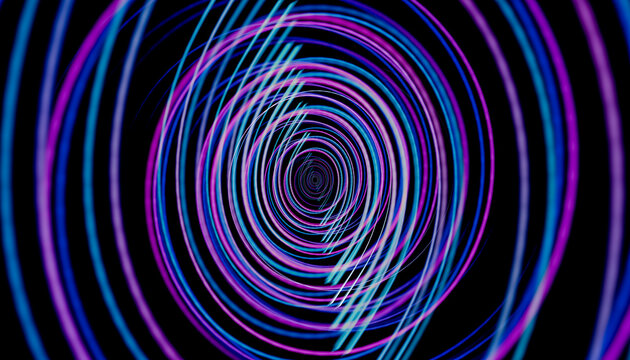 Abstract 3D render of glowing neon lines forming a spiral pattern