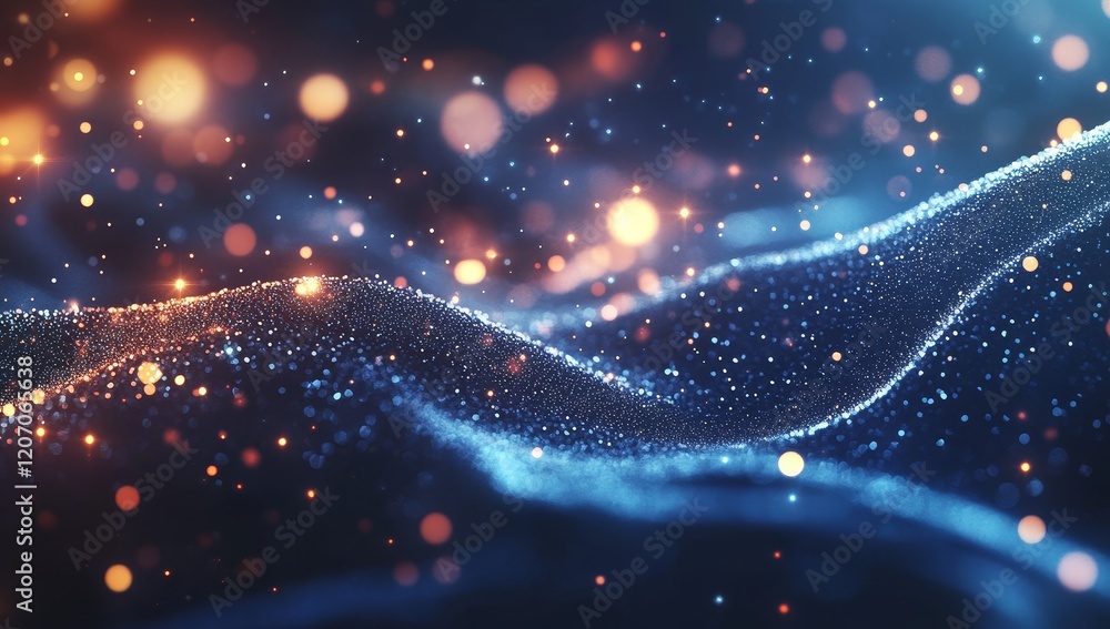Poster abstract glowing particle wave background.
