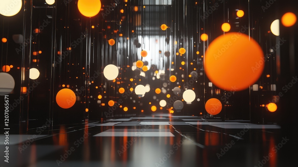Poster digital representation of big data flow with glowing nodes and analytics visualizations in a clean f