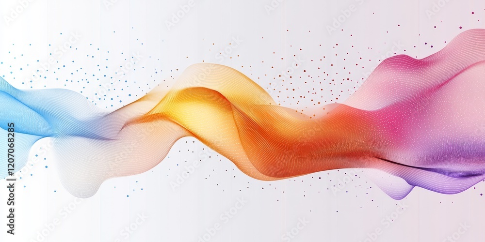 Poster abstract colorful wave flow with particles.