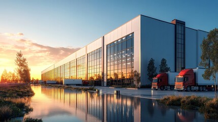Of a state-of-the-art logistics warehouse, showcasing its expansive structure with high ceiling