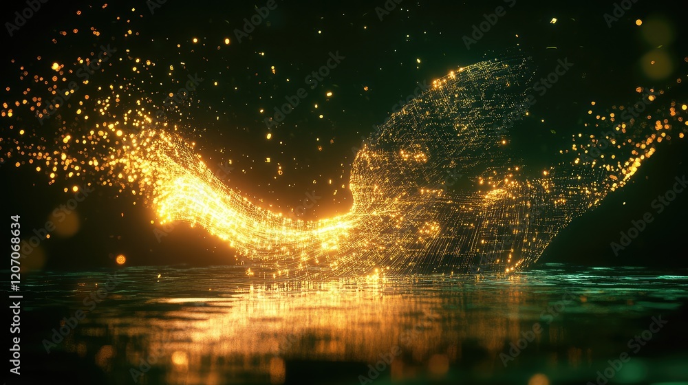 Poster futuristic visualization of glowing text-to-image transformation in a high-tech ai interface with dy