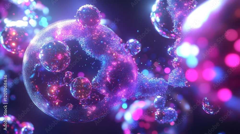 Poster futuristic visualization of glowing nodes, dynamic digital patterns, and holographic technology elem