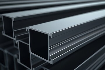 Obraz premium Manufacturing steel beams factory industrial components urban environment close-up view structural engineering