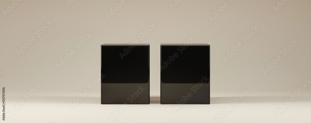 Poster minimalistic black cube display modern gallery art installation elegant environment eye-level view c
