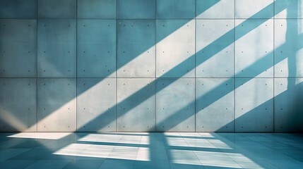 Obraz premium Sunlight Casting Shadows Across Concrete Wall in Modern Museum Interior. Generative AI
