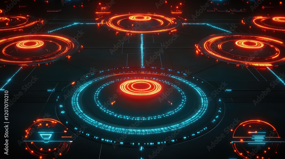 Aufkleber high-tech digital network with glowing data points, holographic grids, and dynamic futuristic elemen