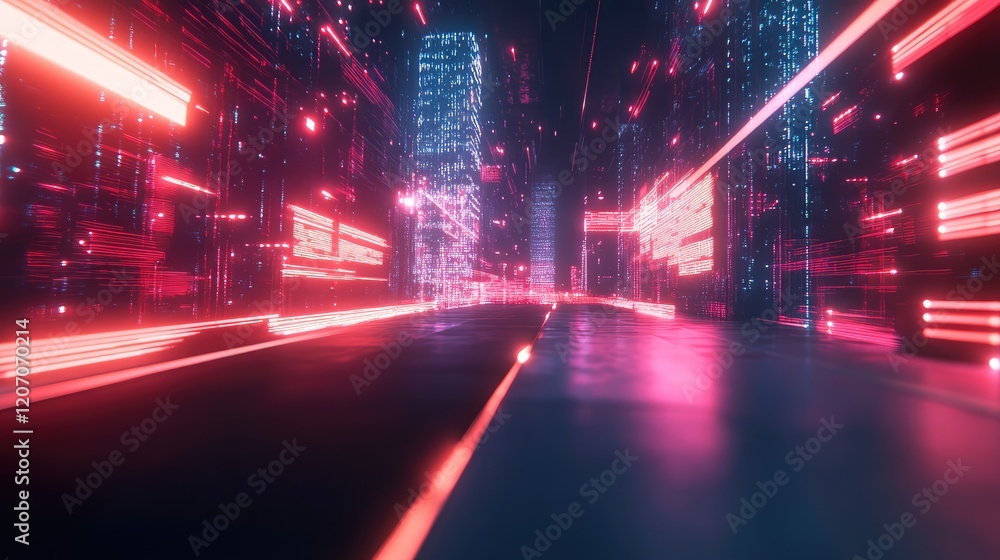 Aufkleber high-tech digital network with glowing data points, holographic grids, and dynamic futuristic elemen