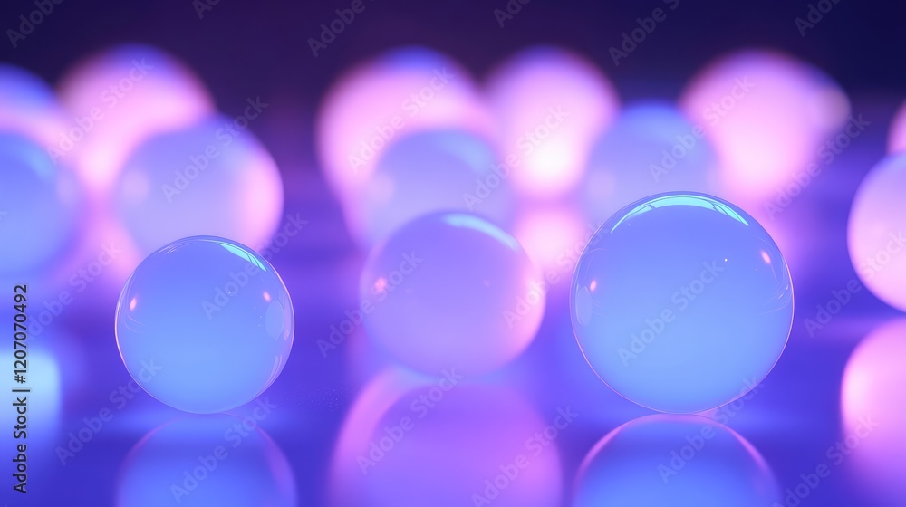 Poster high-tech visualization of glowing spheres, dynamic digital patterns, and futuristic holographic ele
