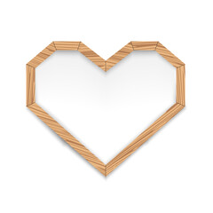 Wooden frame in the shape of a heart with a shadow. Vector icon.
