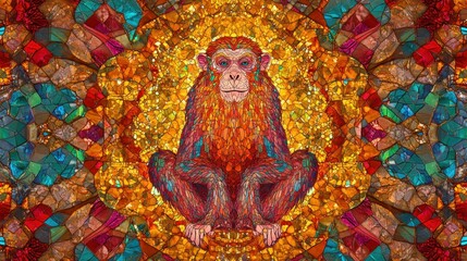 Fototapeta premium A monkey is sitting in the center of a colorful mosaic