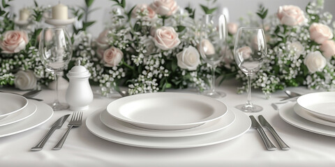 Fototapeta premium Wedding table background. Generated AI