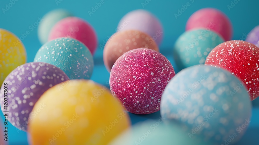 Aufkleber 3d rendering of a colorful set of frosted candy balls. the balls are arranged in a cluster, with the